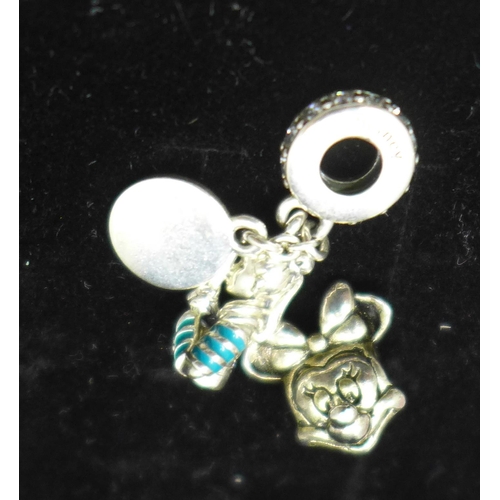 898 - A Pandora silver necklace, a Charm Co. silver bracelet, and 3 Pandora Disney charms - Olaf, Mulan an... 