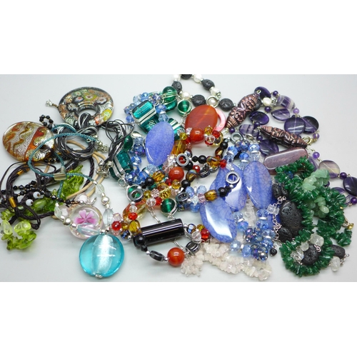 899 - A collection of glass and gemstone jewellery