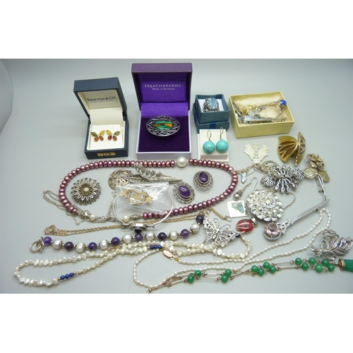 905 - A collection of costume jewellery and silver jewellery including a silver Malcolm Gray bangle, silve... 