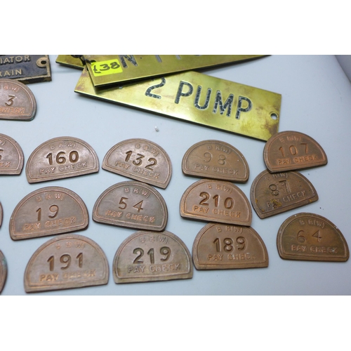 919 - A collection of machine tag plates, machine keys, pit chips, an RAF badge, driving licence, vesta ca... 