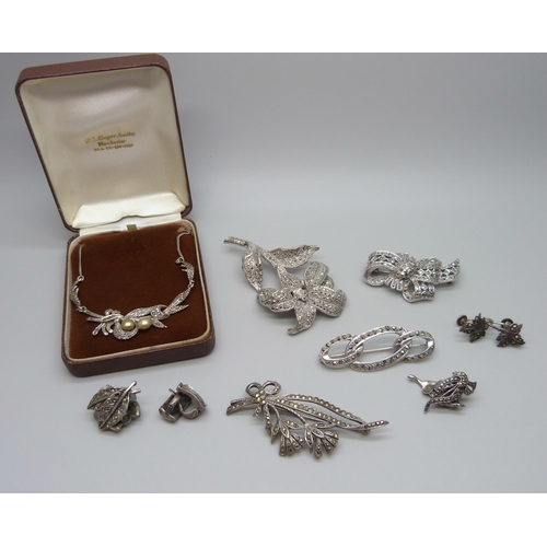 920 - A collection of marcasite jewellery including five silver pieces, 25g