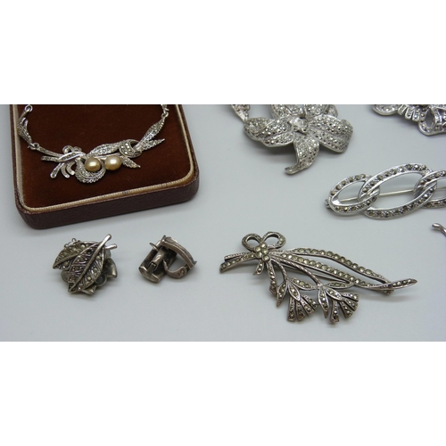 920 - A collection of marcasite jewellery including five silver pieces, 25g