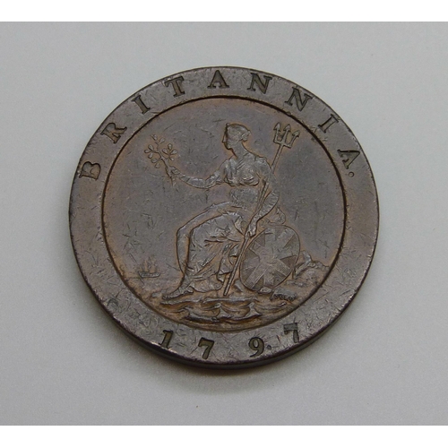 935 - A 1797 George III Cartwheel two pence