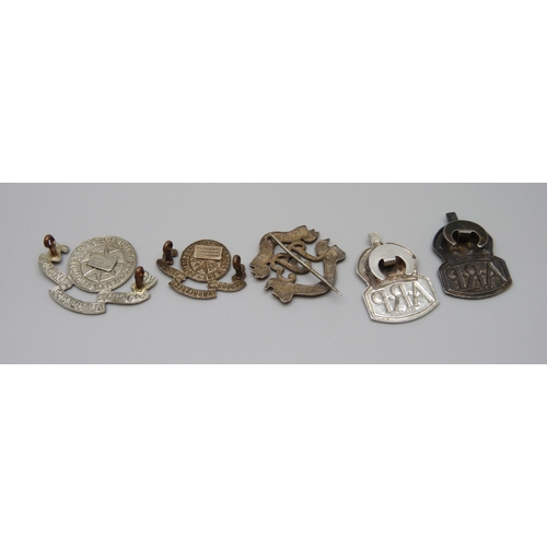 951 - Two silver ARP badges, two St John's Ambulance badges and a Boy's Brigade example