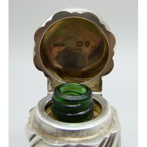 954 - A silver and green glass scent bottle, Sampson Mordan & Co, London, 1894, 72g total weight