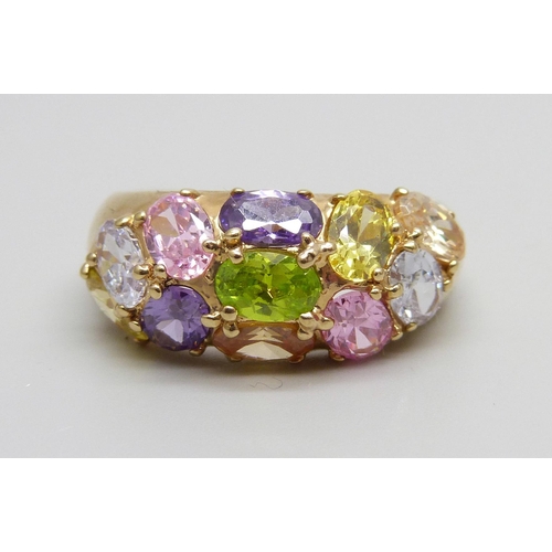 959 - A silver gilt multi gem set ring, V