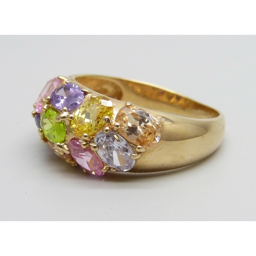 959 - A silver gilt multi gem set ring, V