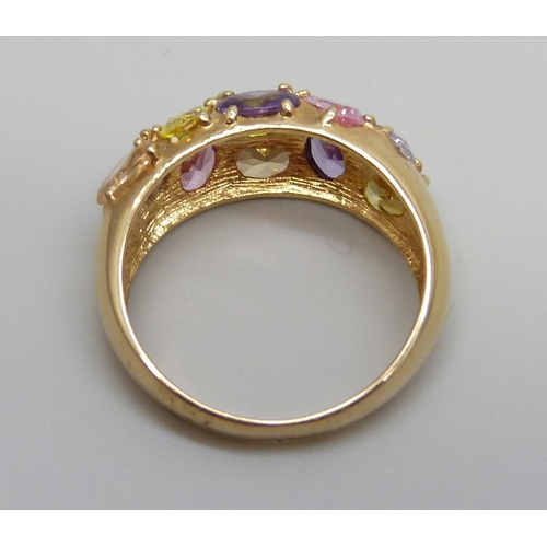 959 - A silver gilt multi gem set ring, V