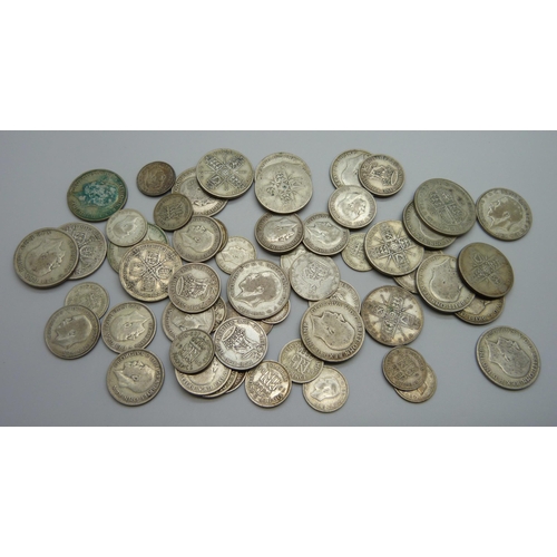 968 - A collection of half silver coins, 370g, together with three earlier coins