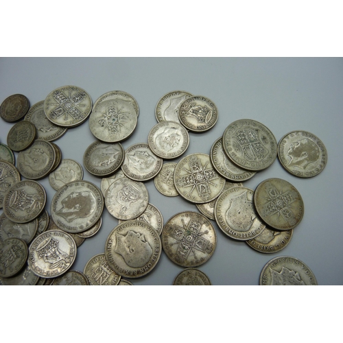 968 - A collection of half silver coins, 370g, together with three earlier coins