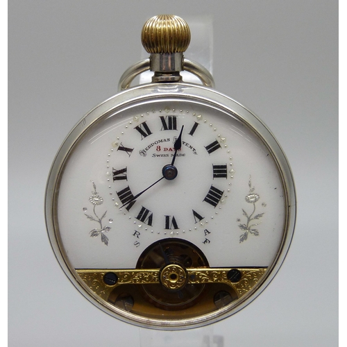 988 - A Hebdomas Swiss 8 day silver pocket watch, London import mark, 1917