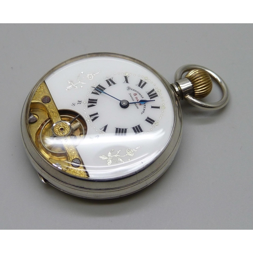 988 - A Hebdomas Swiss 8 day silver pocket watch, London import mark, 1917