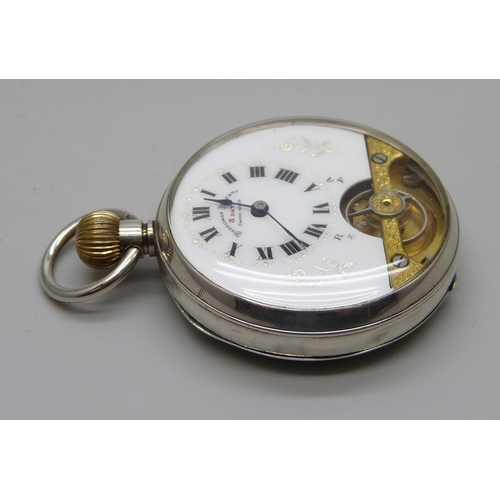 988 - A Hebdomas Swiss 8 day silver pocket watch, London import mark, 1917