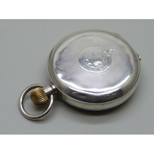 988 - A Hebdomas Swiss 8 day silver pocket watch, London import mark, 1917