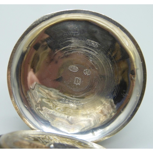 988 - A Hebdomas Swiss 8 day silver pocket watch, London import mark, 1917