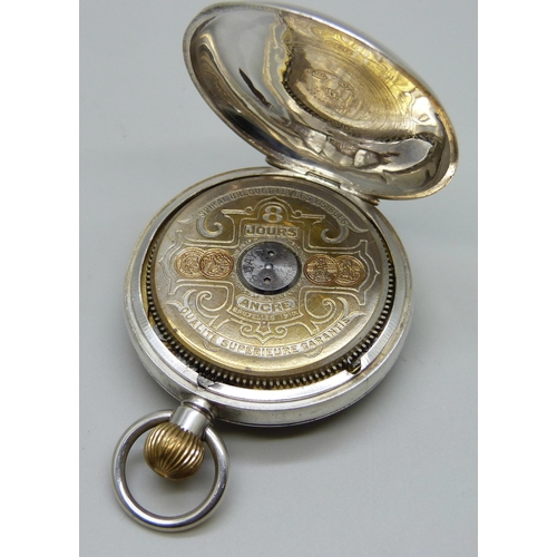 988 - A Hebdomas Swiss 8 day silver pocket watch, London import mark, 1917