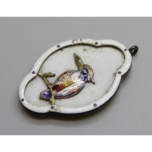 992 - A silver and enamel brooch possibly by James Fenton (marks worn), a Charles Horner enamel pendant, a... 