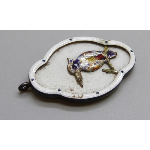 992 - A silver and enamel brooch possibly by James Fenton (marks worn), a Charles Horner enamel pendant, a... 