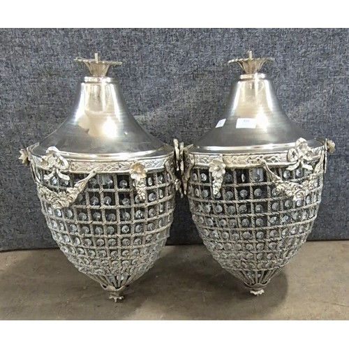 359 - A pair French Empire style white metal and glass pear shaped chandeliers