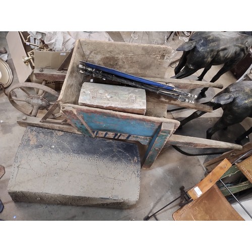 292 - Assorted items; wheelbarrow, metalware, etc.