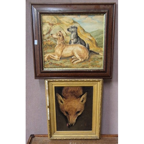 387 - B. Walsh, study of two Lurches, oil on board, framed and a study of a fox, oil on board, inscribed C... 