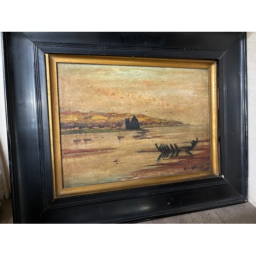 392 - E. McNeil, countryside landscape, oil on canvas, framed, A.M. Stuart coastal landscape, oil on canva... 