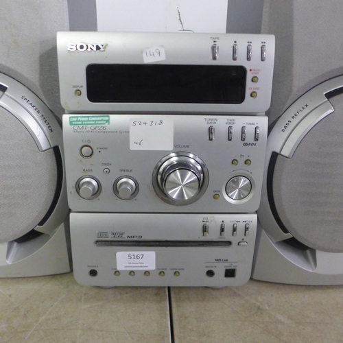 5167 - A Sony model HCD-GPZ6 compact disc receiver stereo system and a pair of Phillips Bass reflex stereo ... 