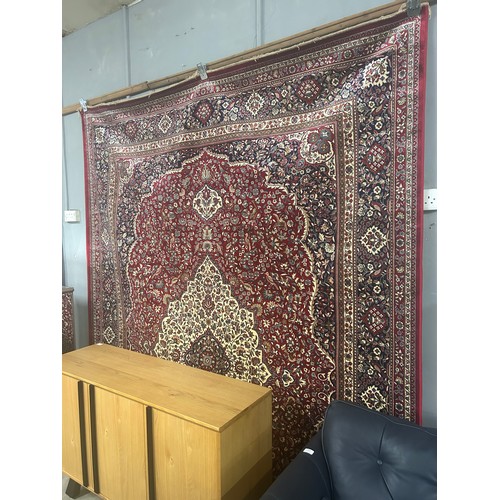 3052 - Rich red ground full pile cashmere carpet traditional floral medallion design 135 x 330