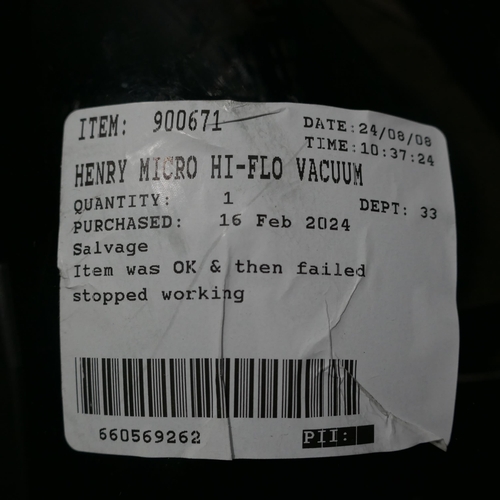 6318 - Henry Micro Hi-Flo Vacuum cleaner (parts missing) (model no: 900671/Hvr200M)  Original RRP £139.99 +... 