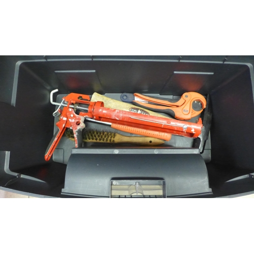 5023 - A Zag tool box and one other toolbox containing  a quantity of tools including a spirit level, an Ir... 