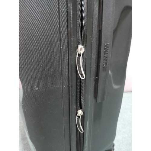 6126B - American Tourister Bon Air 3 piece Black hard shell  suitcases (large case zip fault) Original RRP £... 