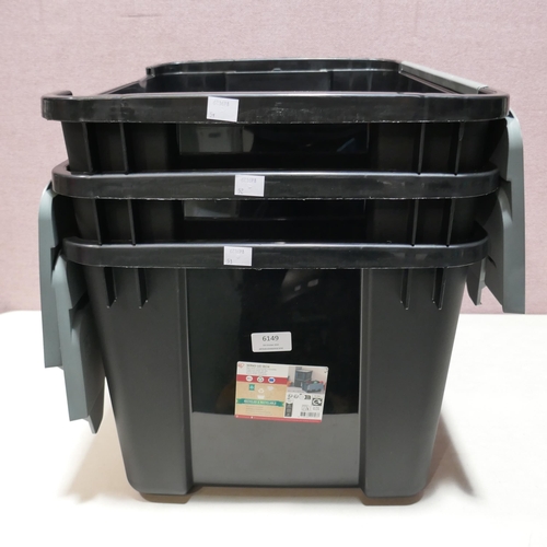 6149 - Three 45L storage boxes (damaged lids) (336-51-53) *This lot is subject to Vat