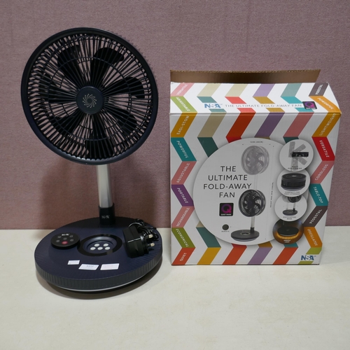 6151 - Nsa Folding Stand Fan with remote, box and charger (336-55) *This lot is subject to Vat