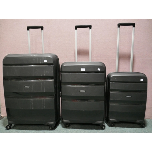 6162 - American Tourister Bon Air 3 piece black hard shell suitcases, Original RRP £133.33 + Vat (336-8) *T... 