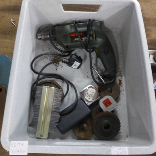 5317A - A quantity of tools and other items including drill chucks, a Black & Decker S4A26 240V 55mm jigsaw ... 