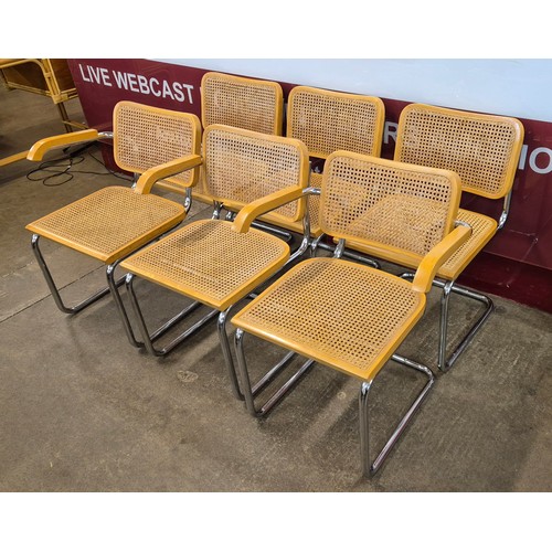 5 - A set of six Italian chrome, beech and rattan cantilever chairs, manner of Marcel Breuer