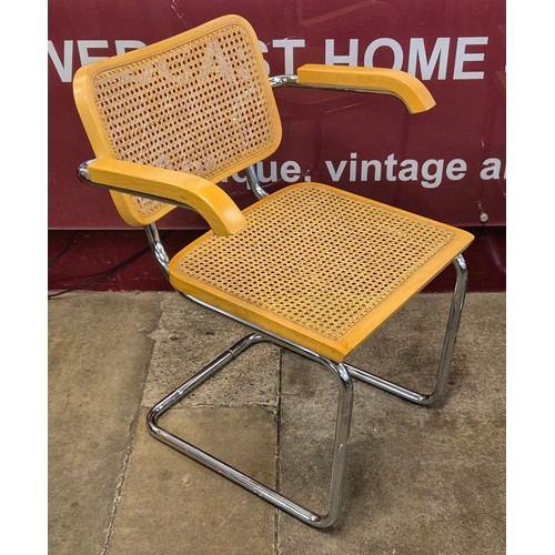 5 - A set of six Italian chrome, beech and rattan cantilever chairs, manner of Marcel Breuer