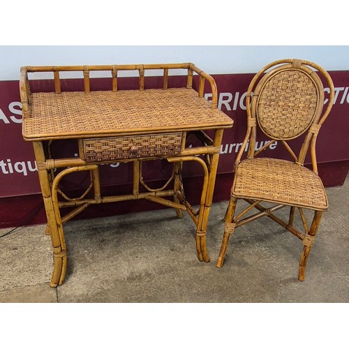 60 - An Italian bamboo desk and chair