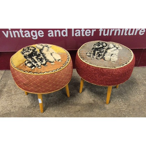 74 - A pair of Hanley beech and upholstered footstools