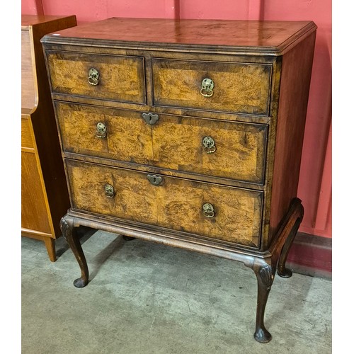 87 - A Queen Anne style figured walnut chest on stand