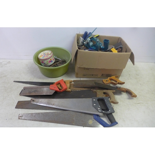 5020 - A large selection of tools including saws, pliers, pincers, screwdrivers, spanners, tape measures, e... 