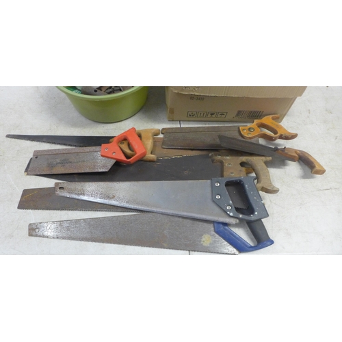 5020 - A large selection of tools including saws, pliers, pincers, screwdrivers, spanners, tape measures, e... 