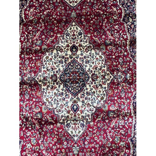 3161 - Rich red ground full pile cashmere rug, traditional medallion design 170 x 115