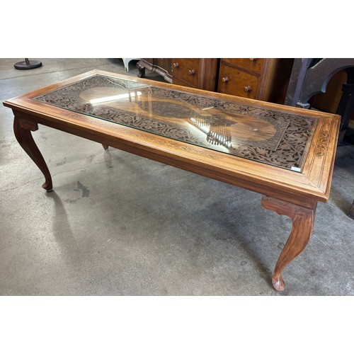 161 - A eastern brass inlaid hardwood rectangular coffee table