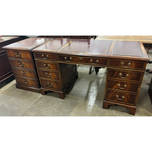 191 - A Regency style mahogany and red leather topped pedestal desk and matching filing cabinet