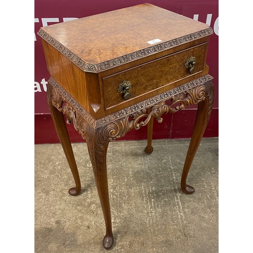 88 - A Quenn Anne style burr walnut single drawer side table