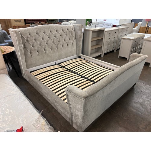 3137 - A button backed superking pewter bed