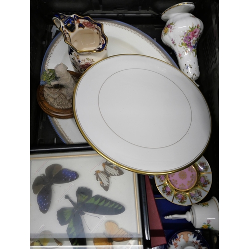 1025 - Three boxes of decorative china, an oak mounted salad bowl, etc. **PLEASE NOTE THIS LOT IS NOT ELIGI... 