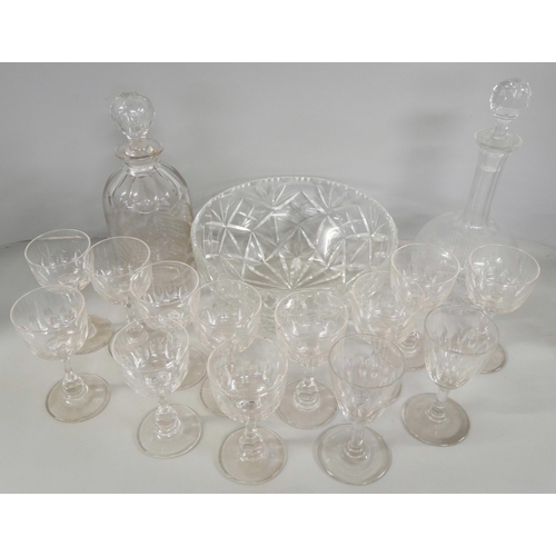 1026 - A collection of glassware including a fruit bowl, eleven sherry glasses, matching pair of sherry gla... 