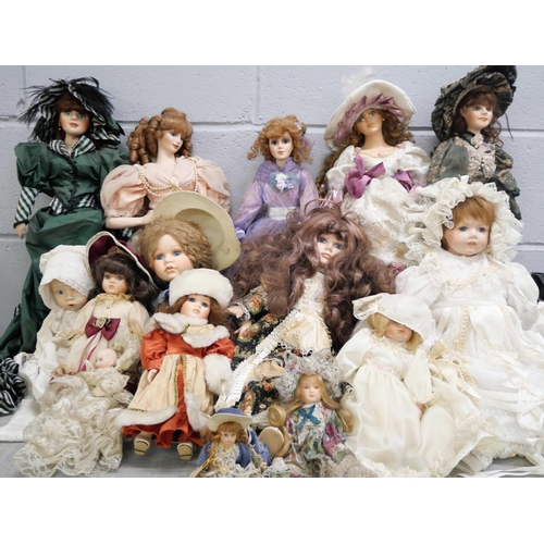 1036 - A large collection of costume dolls including some on stands, makes include Leonardo collection, FHD... 